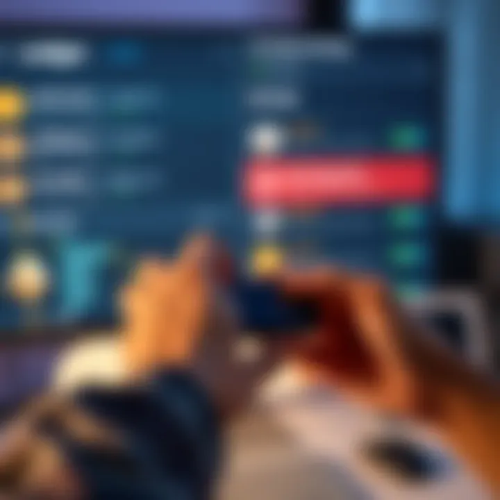 A person holding a Ledger device while looking at a computer screen with crypto swap options