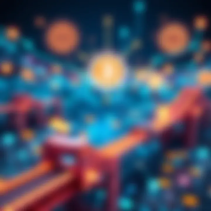 Swapping Assets Across Blockchain Networks A visual representation of different blockchain networks connected by bridges and arrows, showcasing asset swaps between them.