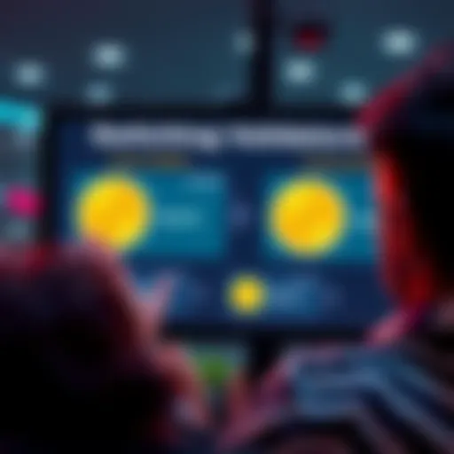 A person comparing two validator options on a screen, showing different reward percentages, looking surprised and concerned about missed earnings.