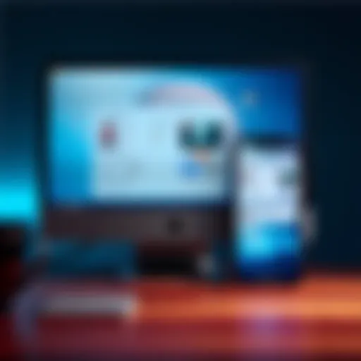 A split screen showing a PC screen with Jupiter Exchange account details on one side and a mobile phone displaying the same account, highlighting syncing issues.