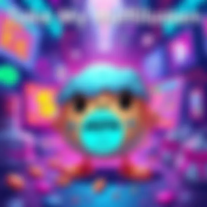 Colorful illustration showing a muffin character in a crypto-themed environment with the $MUFFIN token symbol and animated series elements.