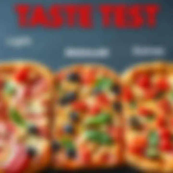 Three pizzas with light, regular, and extra toppings displayed side by side for comparison
