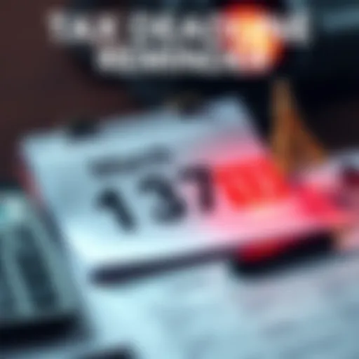 A calendar page marked with March 13 highlighting tax deadlines with paperwork and a calculator on a desk.