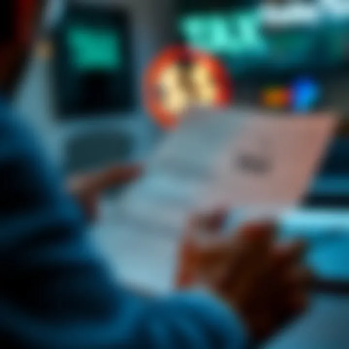 A person reviewing tax documents with cash symbols, illustrating 1099-DA forms from Cash App and PayPal