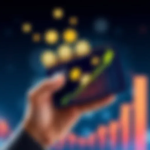 A person holding a digital wallet with cryptocurrency symbols and a chart showing growth, representing New Zealand's ACT Party policy on tax-free crypto gains after one year.