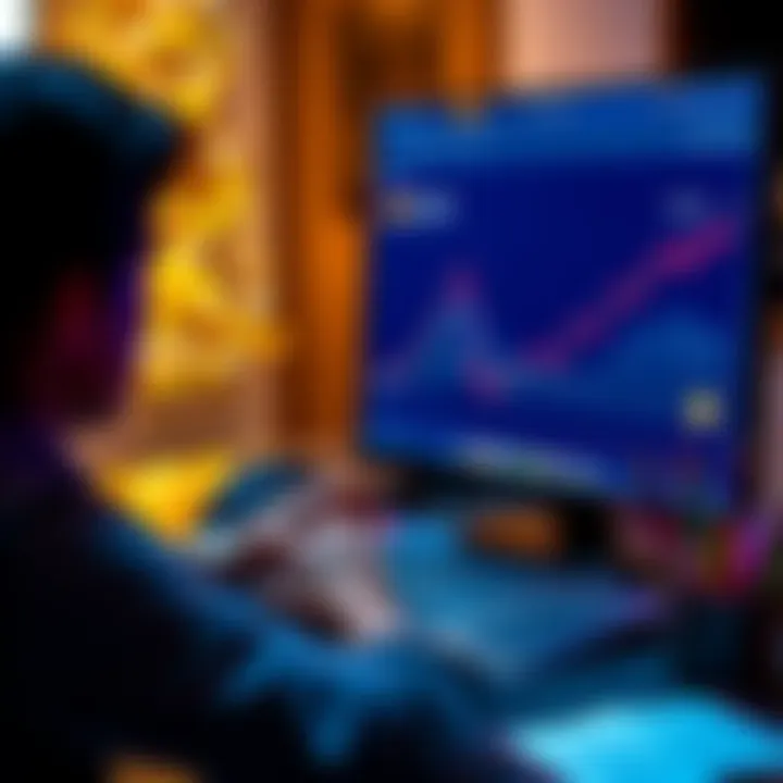 A person using tax software with graphs and cryptocurrency icons on the screen, showing CSV upload feature.