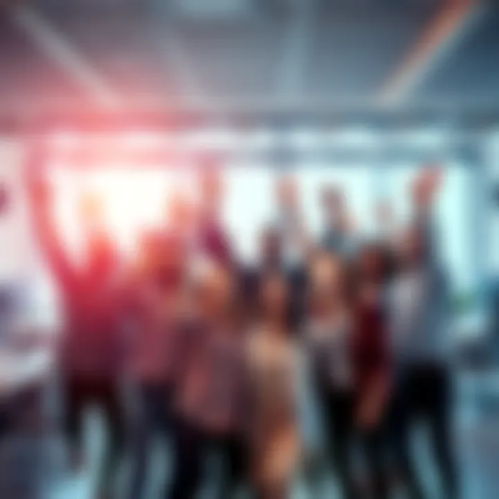 A group of people celebrating their achievement of completing all tasks early, showing excitement and teamwork in a bright office setting.