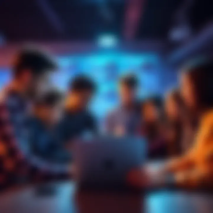 Group of diverse people collaborating on a coding project for a hackathon