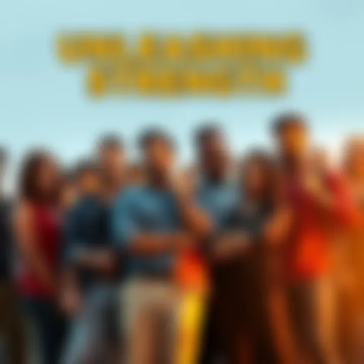 A diverse group of people standing together with determined expressions, symbolizing unity and strength in overcoming challenges.