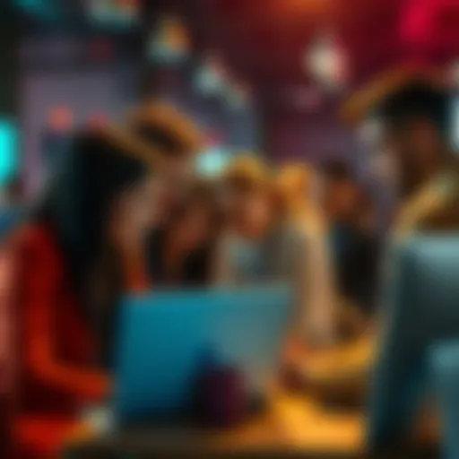 A diverse group of people brainstorming and coding together at a Hackathon event