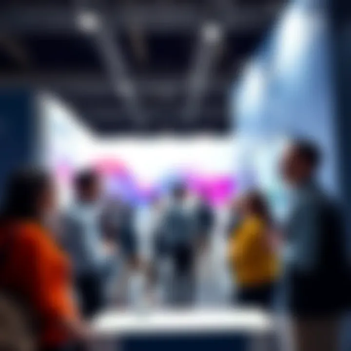 Team members engaging with visitors at the MWC26 booth in Barcelona, discussing partnerships and connections.
