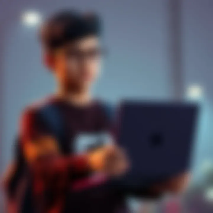 A 15-year-old full stack web developer holding a laptop, looking for school students to join the team for Techkriti at IIT Kanpur.