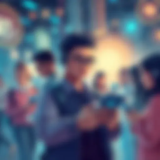 Illustration showing futuristic technology with diverse people engaging with various tech devices, symbolizing upcoming innovations in 2025