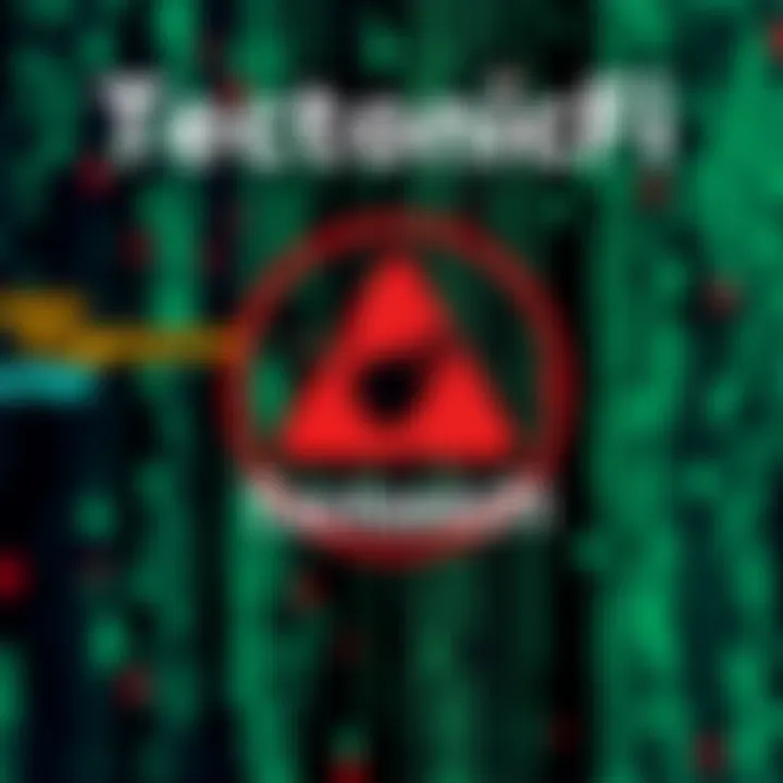 A graphic depicting the TectonicFi logo with a warning sign and a background of digital code, symbolizing a cyberattack.