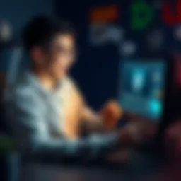 A teenage boy excitedly purchasing Ethereum online with a computer and cryptocurrency website on the screen.