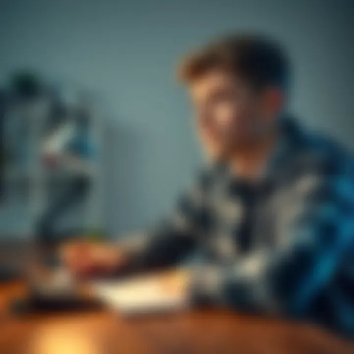 Teenager Thinking About Bitcoin Investment A 17-year-old considering how much to invest in Bitcoin, with a calculator and notepad on desk