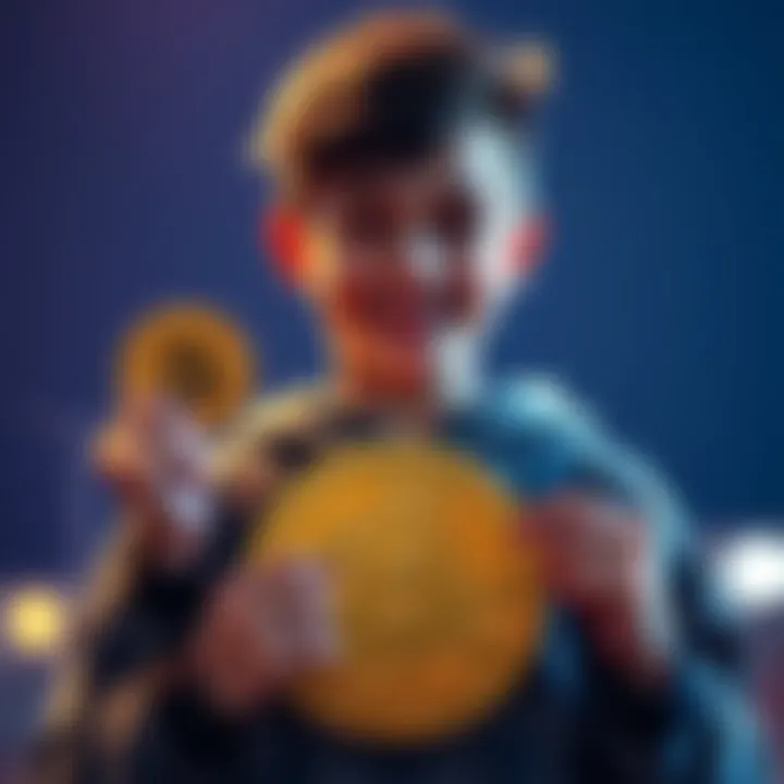 A 17-year-old boy holding a Bitcoin symbol with a proud smile, celebrating his achievement in accumulating cryptocurrency.