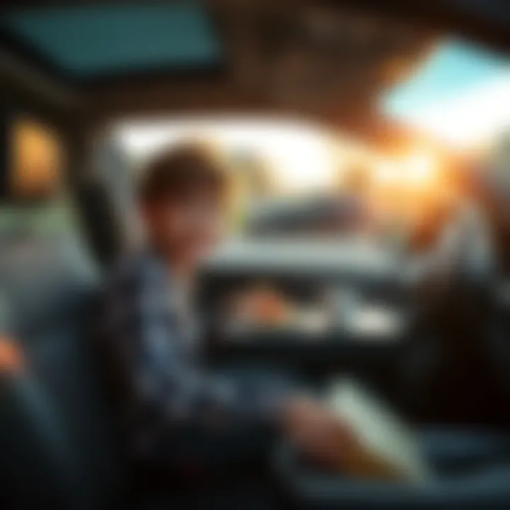 A 16-year-old boy excitedly displays the unique table feature inside his new CRV during lunchtime with friends.