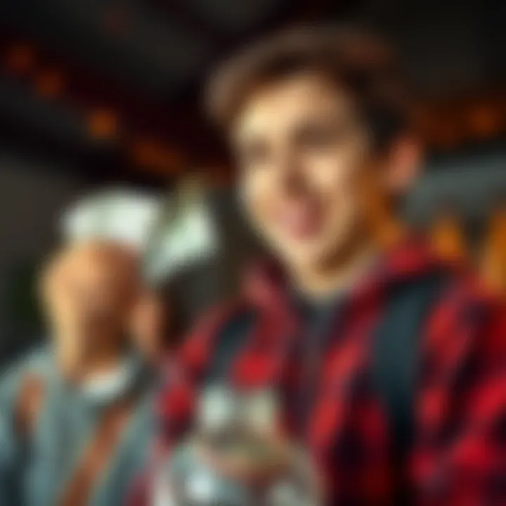 A 16-year-old smiling with cash and a savings jar, looking excited about reaching $3,000