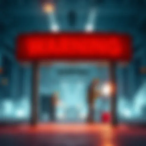 A warning sign showing problems with image search and results, with a team working on repairs in the background.