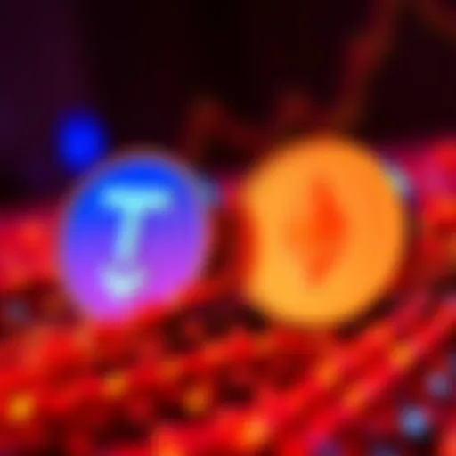 Tether logo overtakes Ethereum logo, representing a change in cryptocurrency rankings