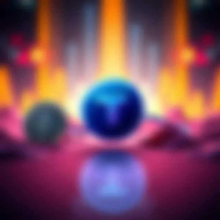 A graphic showing Tether's USDT logo with a declining stability score, alongside a Bitcoin symbol and a downward trend line to represent market volatility.