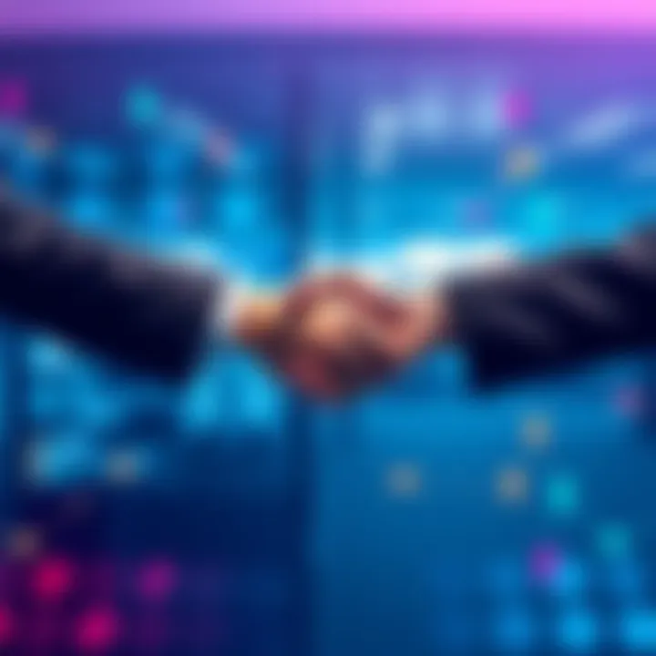 Texas Blockchain Council and Chainlink Labs partnership Texas Blockchain Council and Chainlink Labs representatives shake hands to signify collaboration on digital asset security