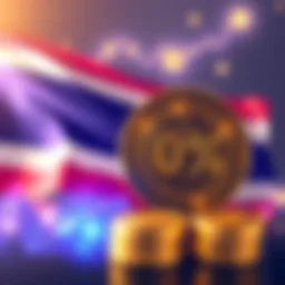 A graphic showing Thailand's flag and digital coins representing cryptocurrencies with a 0% tax symbol, highlighting the new tax policy for investors.