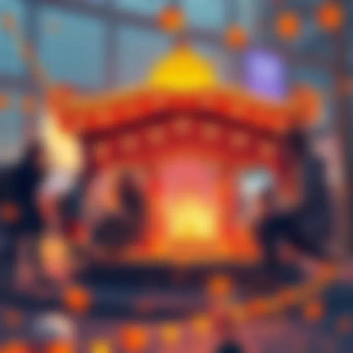 Thanksgiving Celebration with BitMart A festive scene featuring people engaging in contests and sharing stories during BitMart's Thanksgiving and Black Friday event, surrounded by autumn decorations and crypto-themed elements.