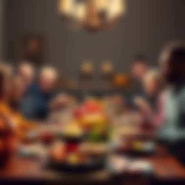 Thanksgiving Table with Friends A warm Thanksgiving gathering with friends and family sharing a meal and expressing gratitude