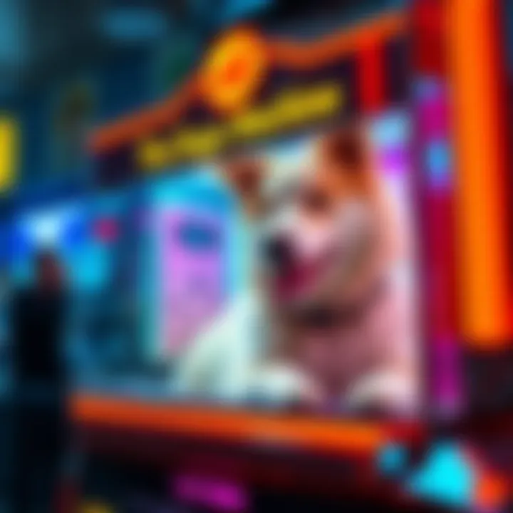 A digital representation of The Doge Machine symbolizing cryptocurrency innovation with vibrant colors and dog theme.