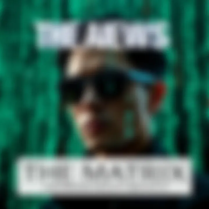 A person wearing sunglasses looking at a digital screen filled with code, symbolizing perceived reality.