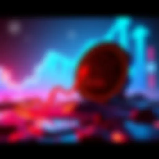 A digital representation of TheMuskToken ($MUSK) logo with Solana's logo in the background, showing a positive market trend with upward arrows.