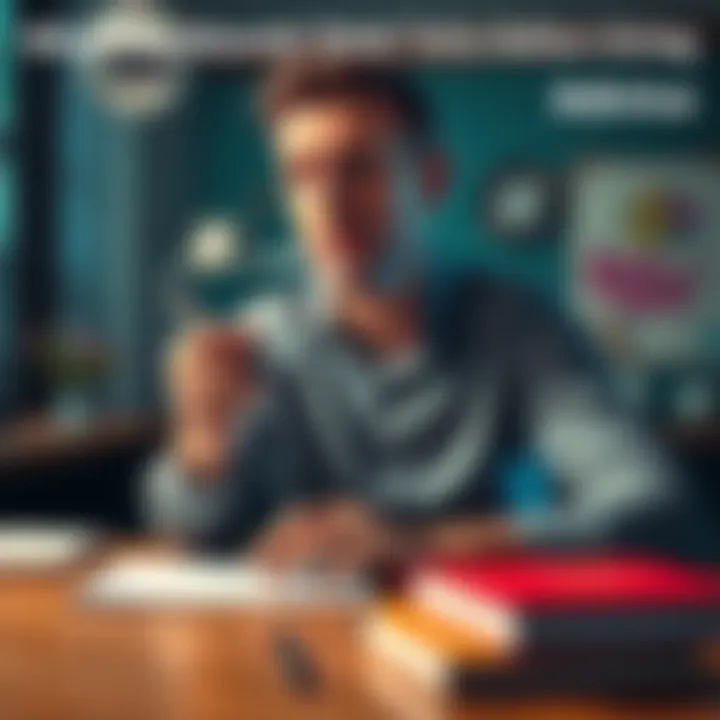 A person sitting at a desk, looking thoughtful while holding a pen and notebook, reflecting on whether to give advice