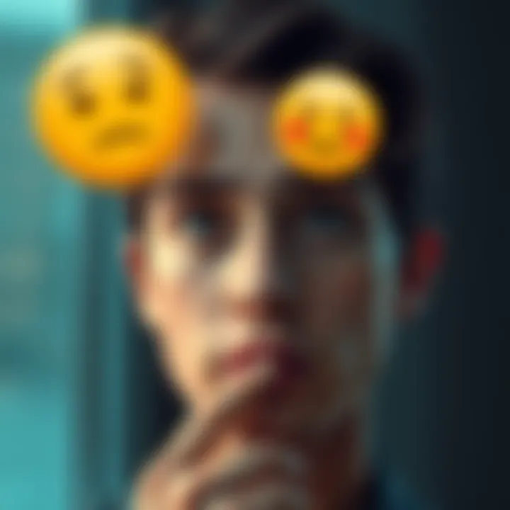 A person with a pondering expression and the pondering emoji above their head, symbolizing deep thought and engagement in conversation.