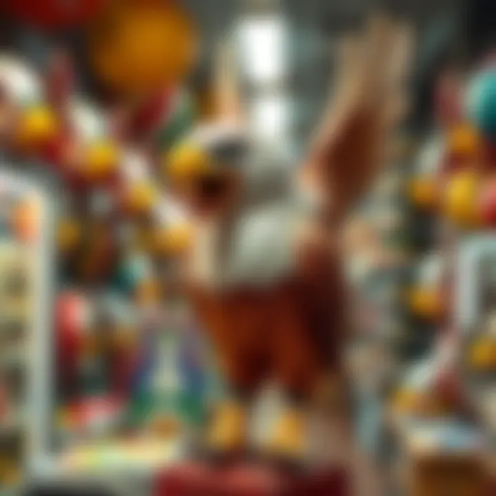 A vintage spitting eagle statue displayed in a thrift store with bright lighting, showcasing its detailed features and vibrant colors.