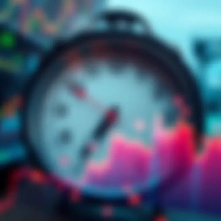 A clock with rising stock charts representing long-term investment growth.