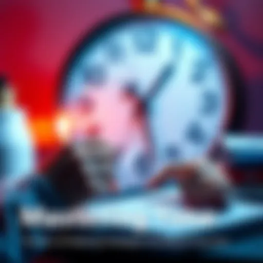 A person organizing tasks on a planner with a clock in the background