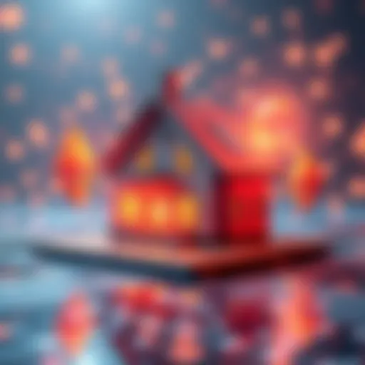 A digital representation of a house with blockchain symbols around it, illustrating the concept of real estate tokenization on the Ethereum Blockchain.