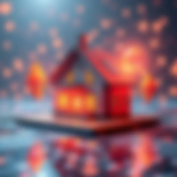 A digital representation of a house with blockchain symbols around it, illustrating the concept of real estate tokenization on the Ethereum Blockchain.