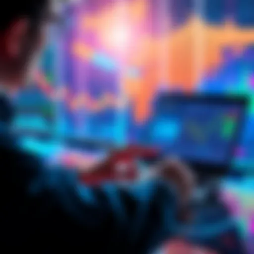 A person trading tokenized stocks on a digital platform, showcasing various trading pairs and rewards, with a vibrant global market background.