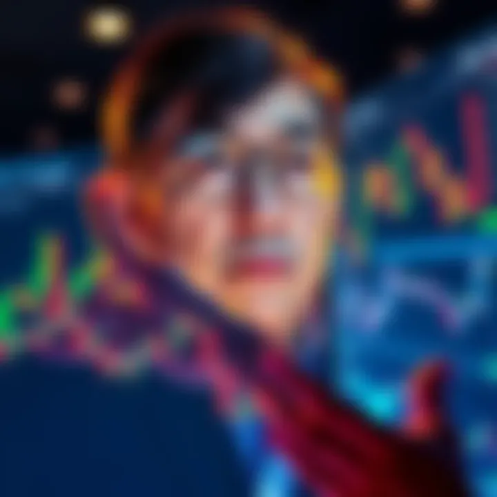 Tom Lee looks worried while reviewing financial charts and cryptocurrency graphs showing a significant drop in value, representing an $8 billion loss.