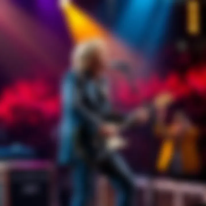 Tom Petty singing with a guitar in front of a cheering crowd during a concert