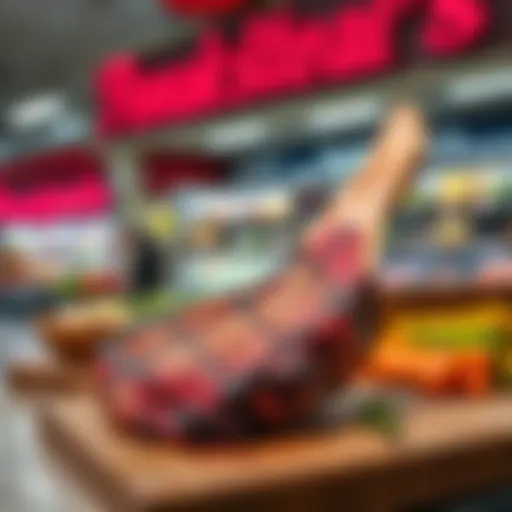 A fresh tomahawk steak displayed on a counter at Ralph's grocery store in Orange County, CA