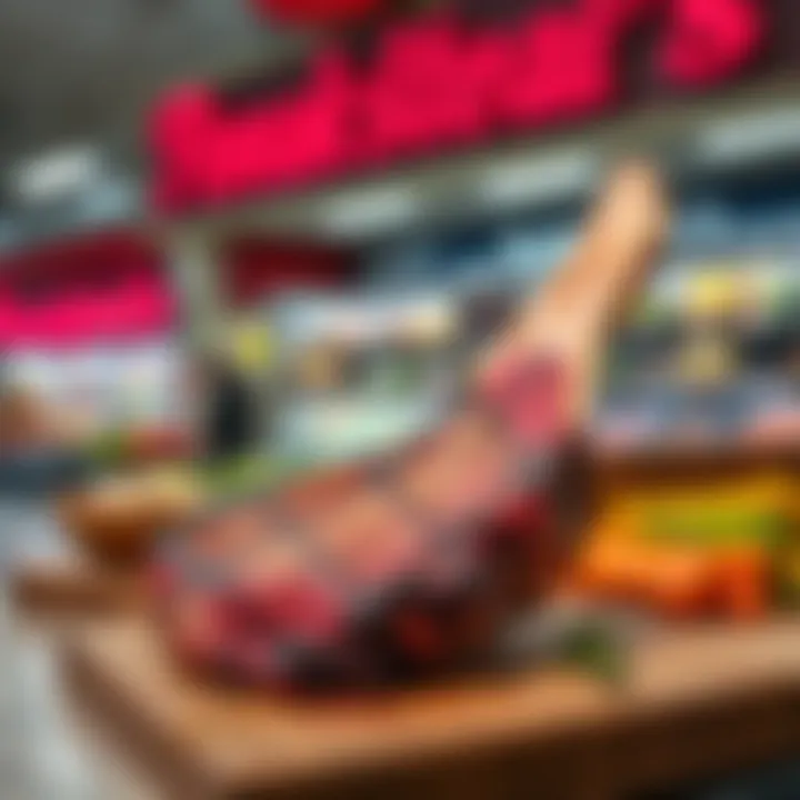 A fresh tomahawk steak displayed on a counter at Ralph's grocery store in Orange County, CA