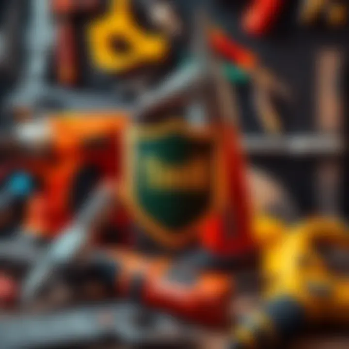 Tools with Purchase Protection A collection of renovation tools like drills and saws with a shield symbol representing purchase protection.