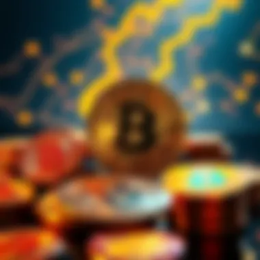 A collection of bitcoin wallets showcasing self-custody features and Lightning Network support, with visual elements representing low transaction fees.