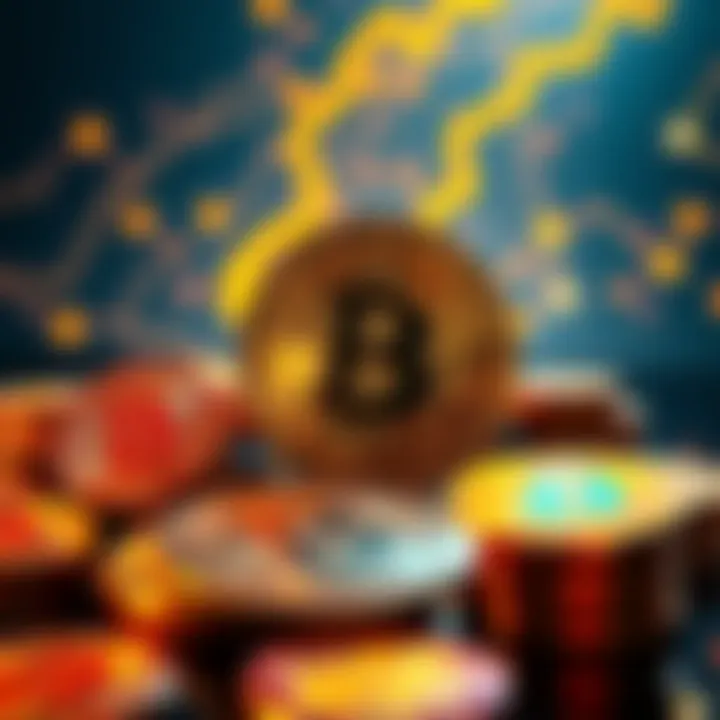 A collection of bitcoin wallets showcasing self-custody features and Lightning Network support, with visual elements representing low transaction fees.