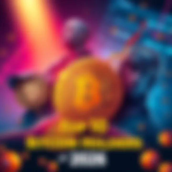 Illustration showing prominent Bitcoin holders with digital currency symbols and a graph representing market influence
