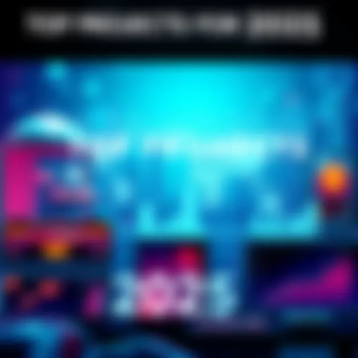 A collage of futuristic projects and investment charts representing trends for 2025